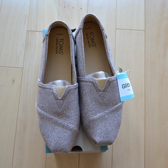 NWT TOMS Gold Sparkle Knit Alpargata Espadrille Slip On Flats Size 10 - Picture 3 of 5